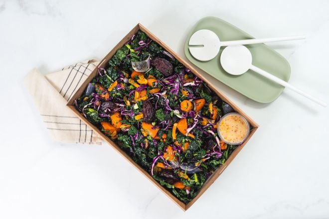 Large Honey roasted carrot and beetroot salad with Tuscan kale Feeds 10-12