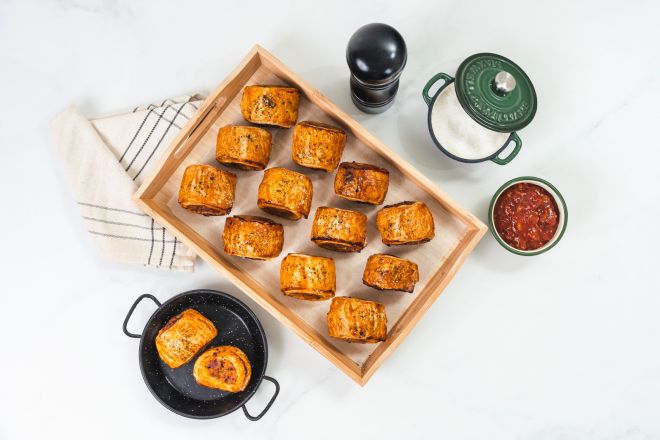 Rustic Beef, Pork Sausage Roll with Tomato Relish