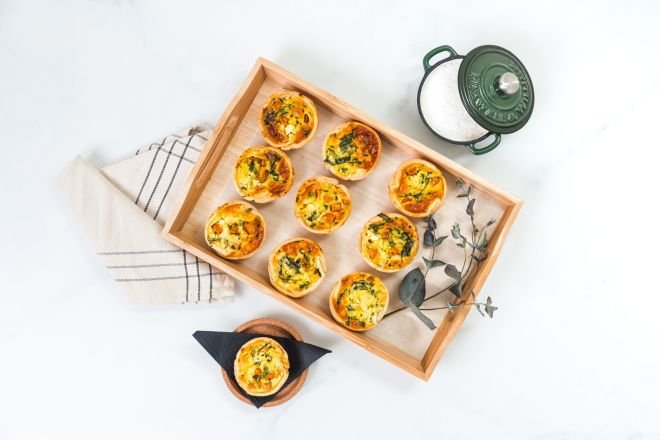 Roast pumpkin, feta, pine nut quiche