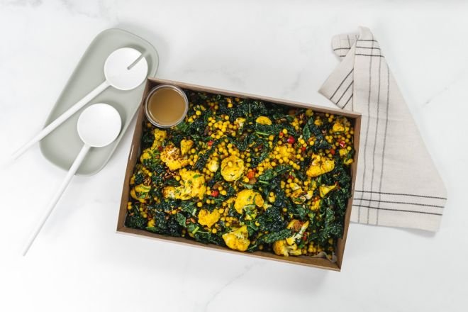 Small Turmeric Spiced Pearl Couscous and Roast Cauliflower Salad- Feeds 8-10