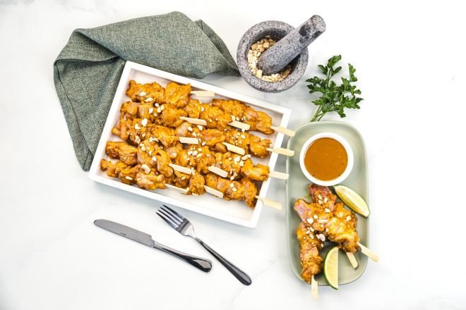 Chicken Satay Skewers Served With Satay Sauce