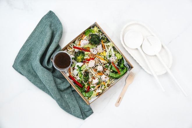 Small Ramen Noodle and Grilled Chicken Slaw Salad Feeds 8-10