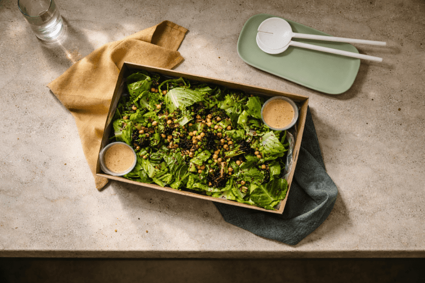 Healthy Greens Salad, Tri-Colour Quinoa With Chickpeas, Broccoli, Green Peas, Cos, Gluten-Free Soy Toasted Seeds, Parsley, Mint With Seeded Mustard & Sherry Vinegar