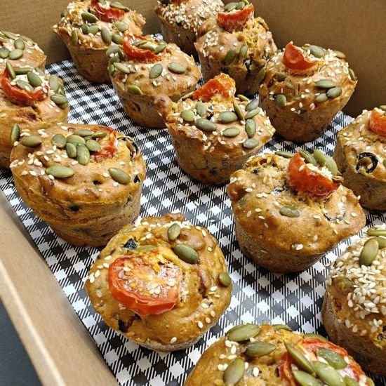 Gluten Free and Vegan Tomato, Olive and Buckwheat Muffin Box