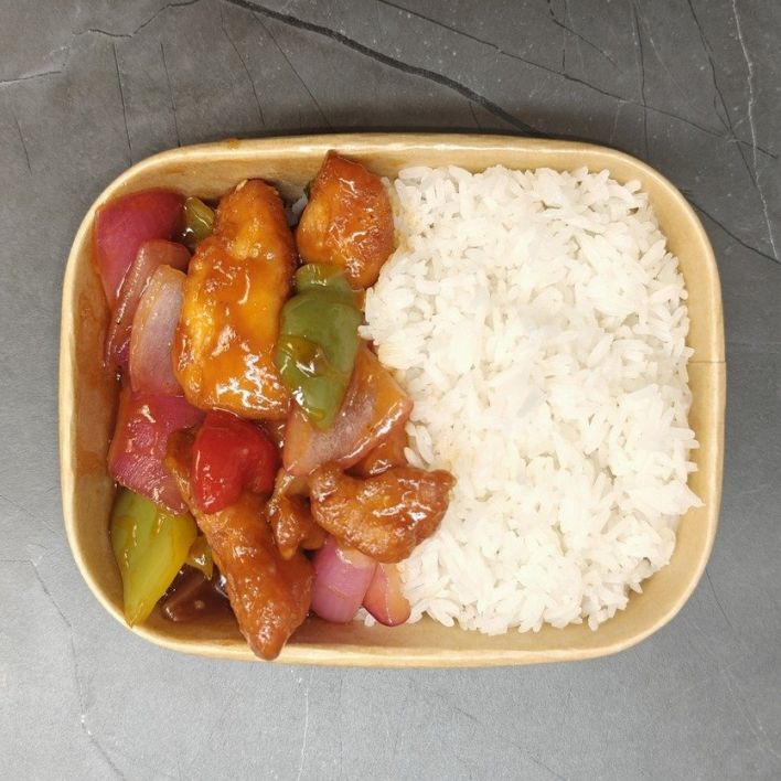 Sweet and Sour Chicken and Steamed Rice