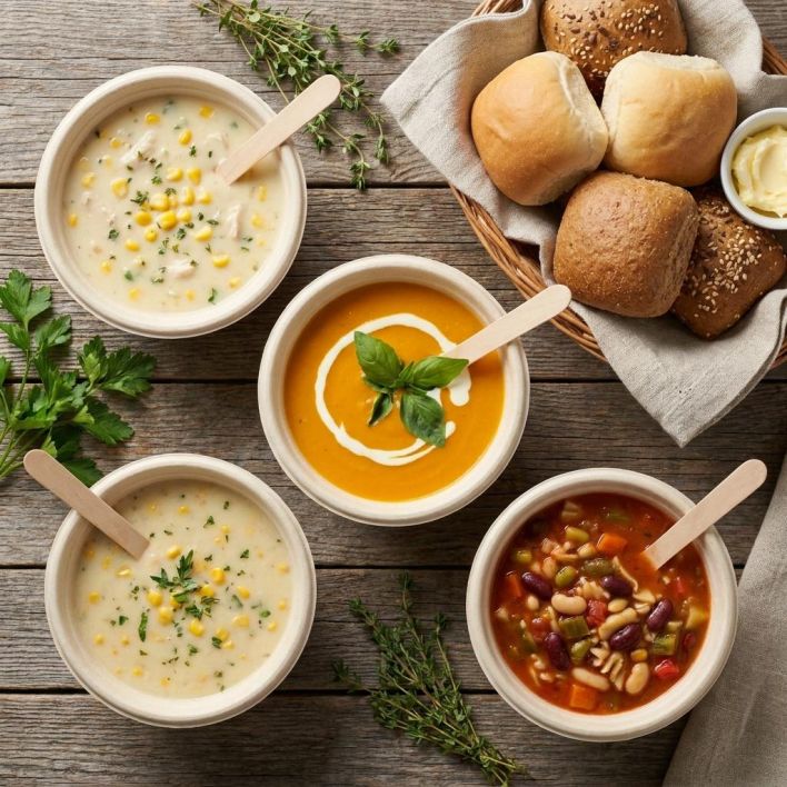 Soup- Individual portions with 1 dinner roll per person