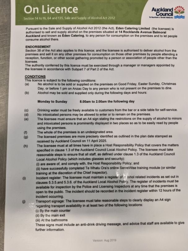 Auckland City Council endorsed Off License