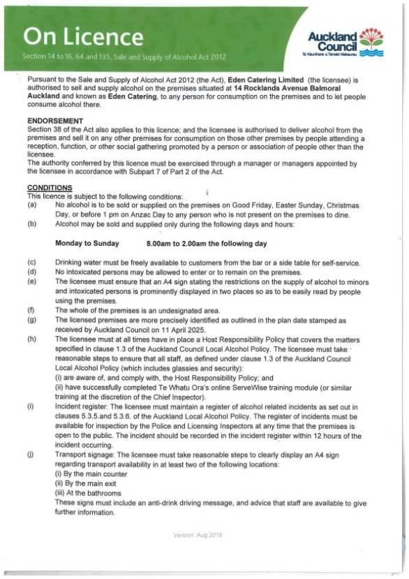 Auckland City Council endorsed Off License