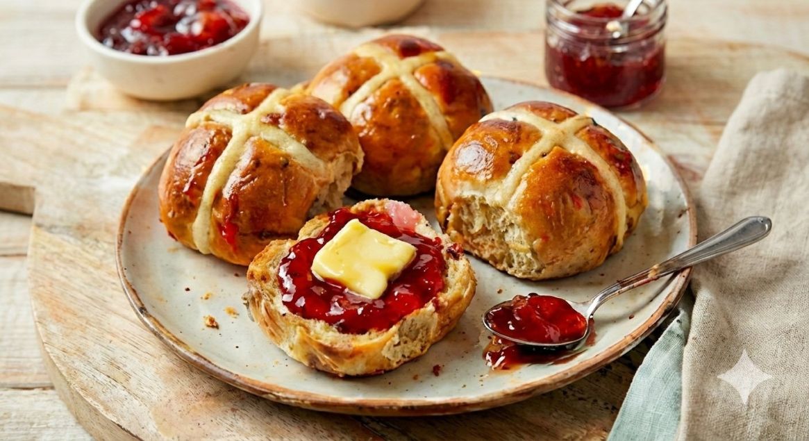 Hot Cross Buns w Butter & Jam 