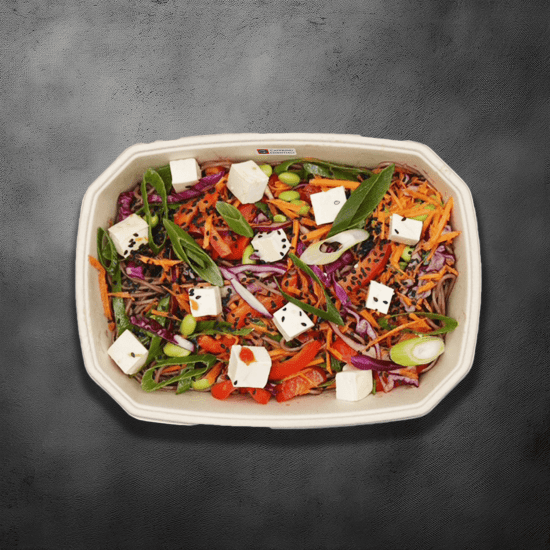 Soba Noodle Salad with Tofu, Sesame Seeds and Edamame Beans (V)