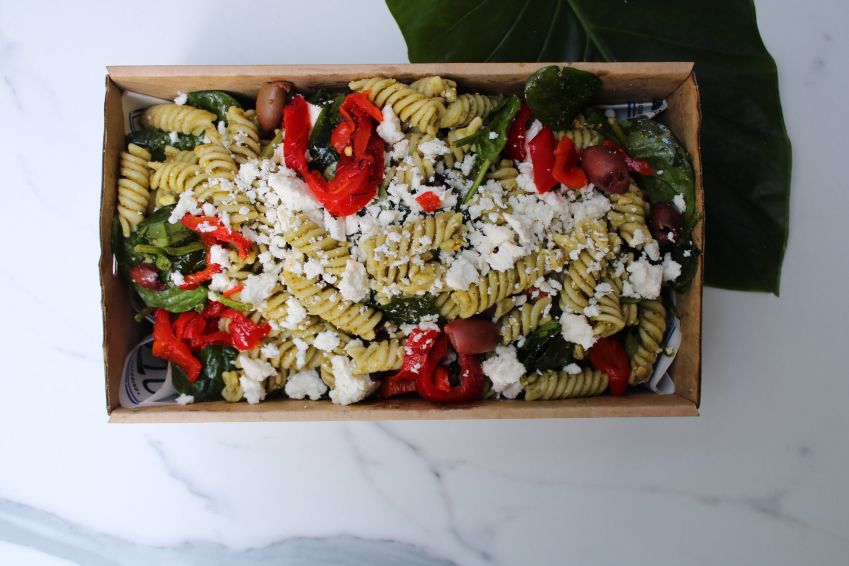 Pesto Pasta Salad With Fetta, Olives And Capsicum Platter