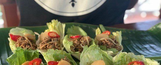 San Chou Bau. Bamboo boat canape.