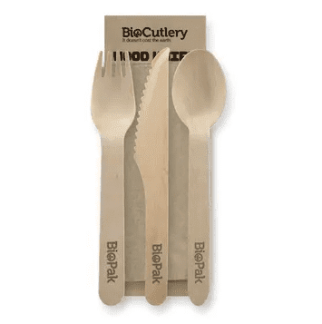 Wood Knife, Fork, Spoon & Napkin Set