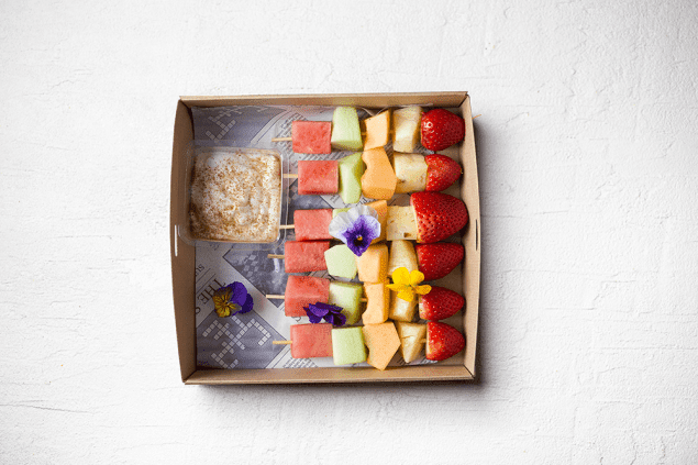 Fruit skewers with yoghurt dipping sauce