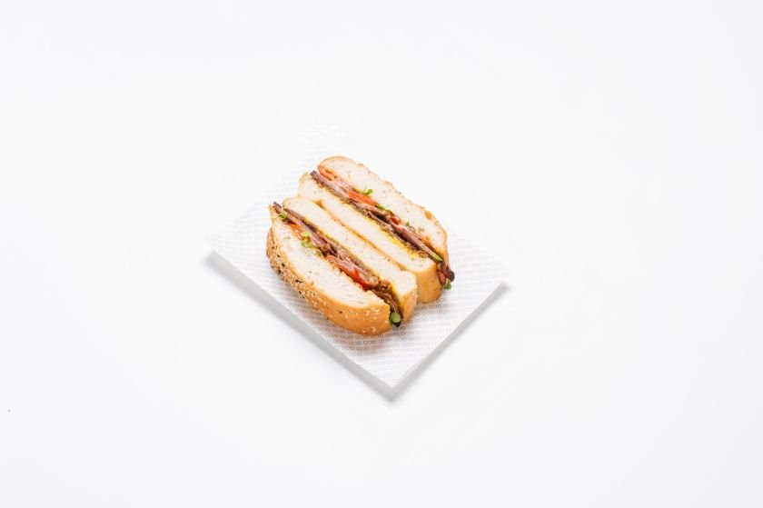 Individual Turkish - Shaved Smoked Beef Brisket , Onion Jam, Tomato, English Mustard