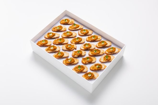 Roast Carrot Harissa Crostini, Creme Fraiche