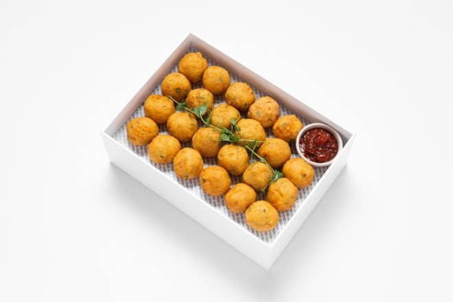 Cauliflower, Pea and Potato Pakora w/ Kasundi