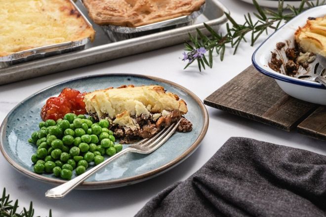 TUESDAY DINNER AIMS - Shepherd's Pie, Hot Veges, Coleslaw & Pasta Bows, Fresh Bakery Bread, Rolls & Butter