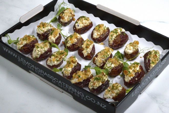 MEDJOOL FRESH DATES Canape Platter - 20 - Stuffed with whipped feta, cumin & honey cream cheese topped with toasted chopped walnuts (GF,V)