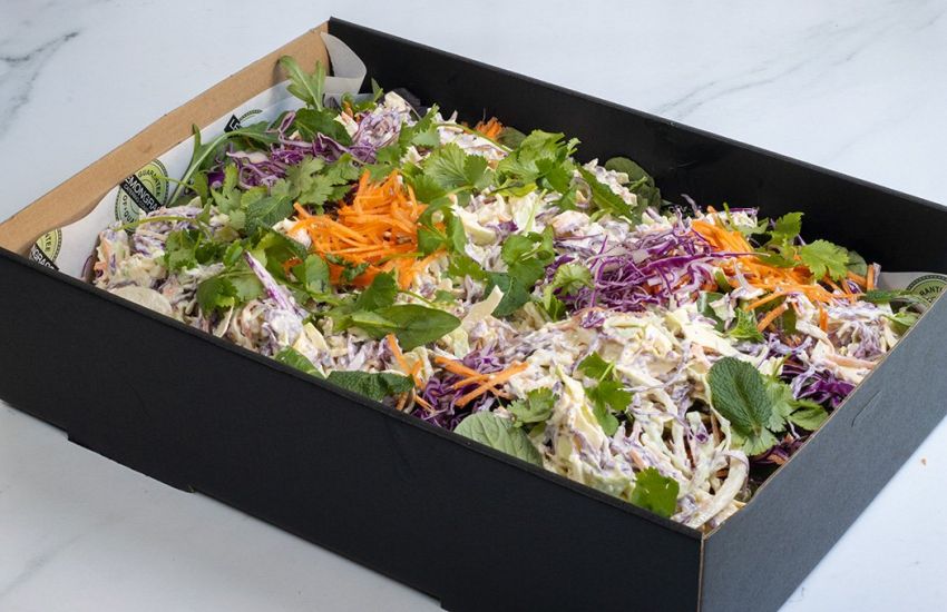 RED & WHITE COLESLAW SALAD BOX - with grated carrot & creamy mayonnaise dressing, topped with fresh herbs  (V, GF, DF)