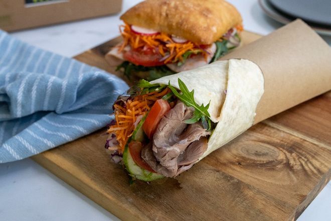 LARGE WRAP - Variety of Ham, Beef, Chicken, Salami & Vegetarian fillings - all with fresh salad greens 