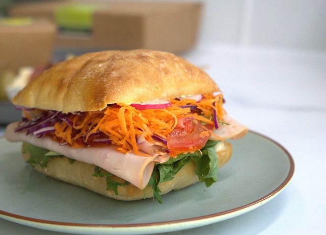 LARGE FILLED CIABATTA ROLL - Variety of Ham, Beef, Chicken, Salami & Vegetarian fillings - all with fresh salad greens 