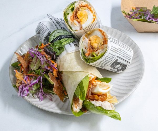CHICKEN BACON CAESAR LARGE WRAP with crispy lettuce, grated cheese & Caesar dressing