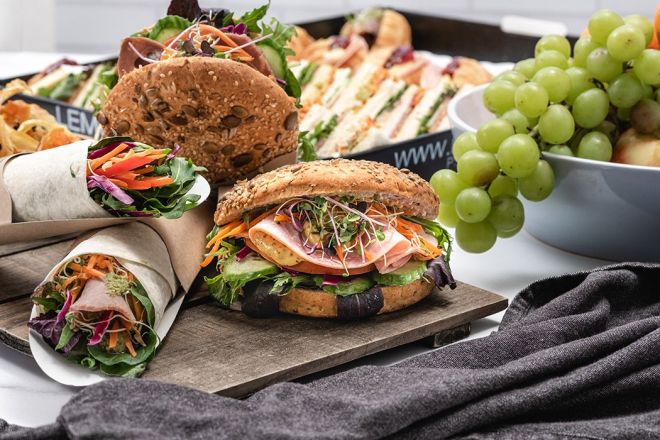 LARGE FILLED CIABATTA ROLL / LARGE WRAP (50/50mix)  - Variety of Ham, Beef, Chicken, Salami & Vegetarian fillings - all with fresh salad greens 