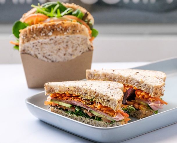 LARGE WHOLEMEAL SANDWICH - Variety of Ham, Beef, Chicken, Salami & Vegetarian fillings - all with fresh salad greens 