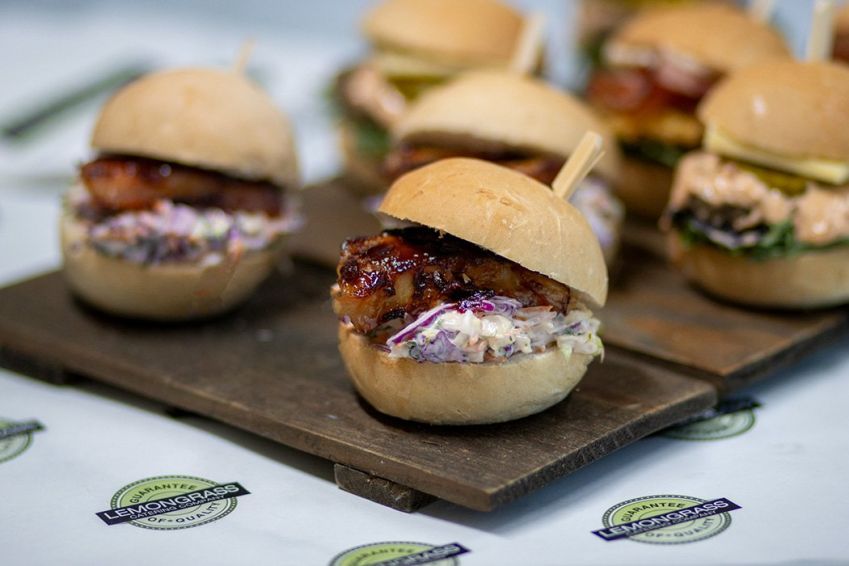 PORK BELLY SLIDER PLATTER - 15 - BBQ glazed pork belly with fresh creamy crunchy coleslaw - served warm 