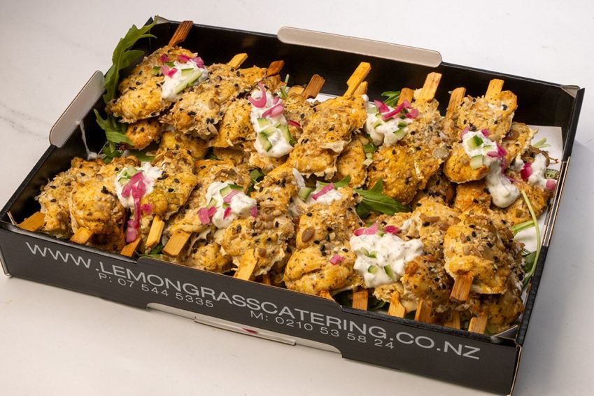 CHICKEN SKEWER Canape Platter - 30 - drizzled with tzatziki sauce and topped with diced cucumber. Served cold (GF)