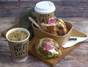 SOUP OF THE DAY & MIX OF BBQ CHICKEN STUFFED HOT TURKISH SANDWICH & SMASHED FALAFEL HOT TURKISH SANDWICH 