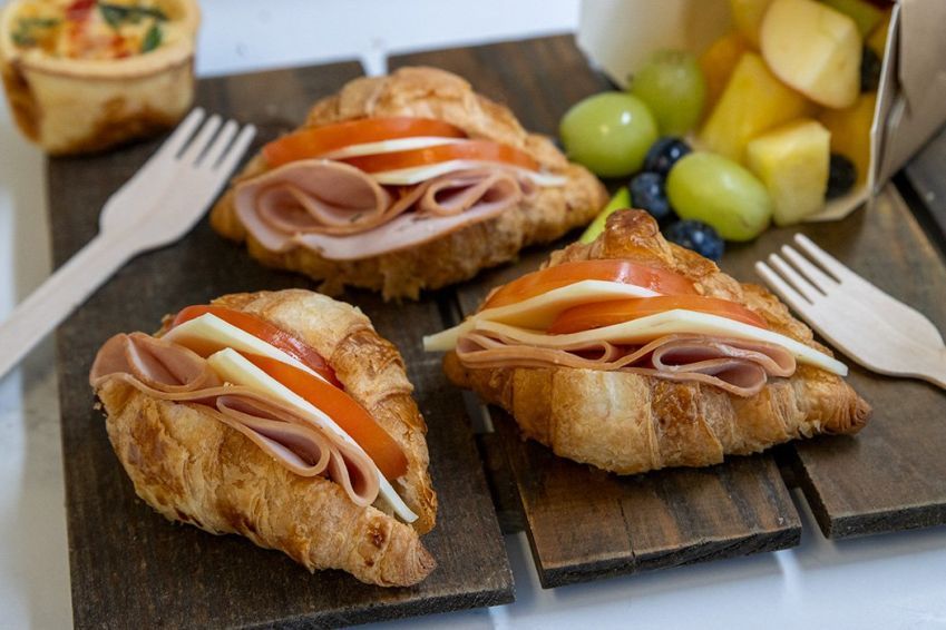 BABY CROISSANTS - Mix of Ham, Brie & Cranberry & Ham, Cheese & Tomato - Designed for easy oven heating - Sunday Catering 