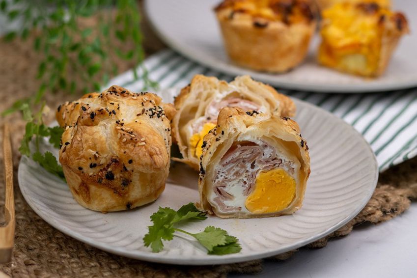 BACON AND EGG PIE - wrapped in a flakey pastry 