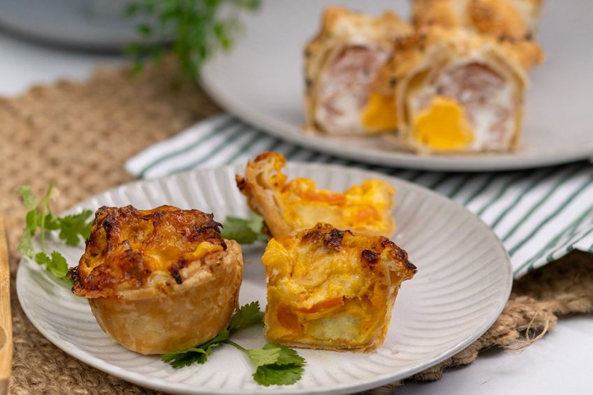 ROAST VEGETABLE, SALSA RELISH, CHEESE & SOUR CREAM Flakey Pastry Tart  - Hot (V)