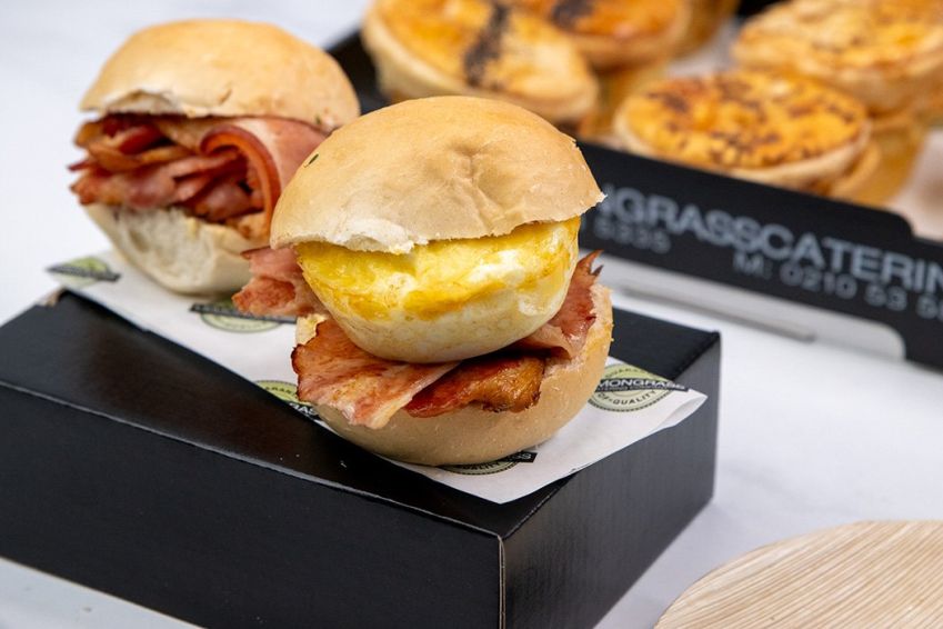 BACON AND EGG SLIDER - with crispy bacon, whole baked egg with cheese & relish 