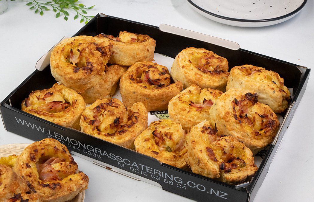 SAVOURY SCROLLS  - Piccalilli relish, diced ham and grated cheese 
