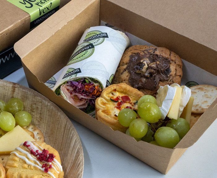 PICNIC BOX #3 (Half large wrap, Quiche, Daily sweet, Cheese & Crackers, Grapes/fresh fruit)