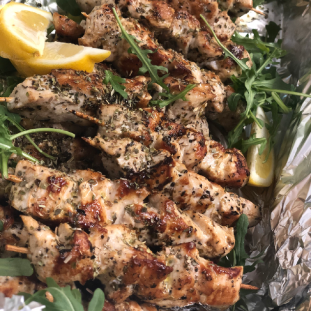 Grilled marinated chicken skewers