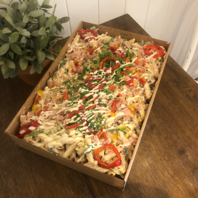 Creamy tuna pasta salad tray