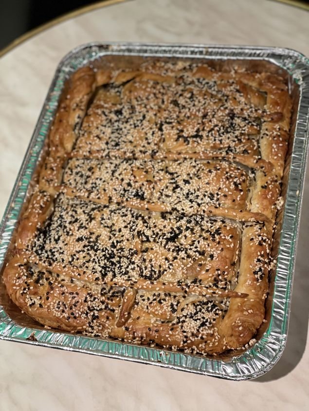 Homemade spinach & feta pie tray