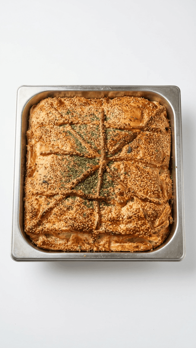 Homemade spinach & feta pie tray