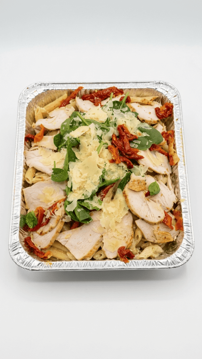 Pesto penne with chicken & sundried tomatoes tray