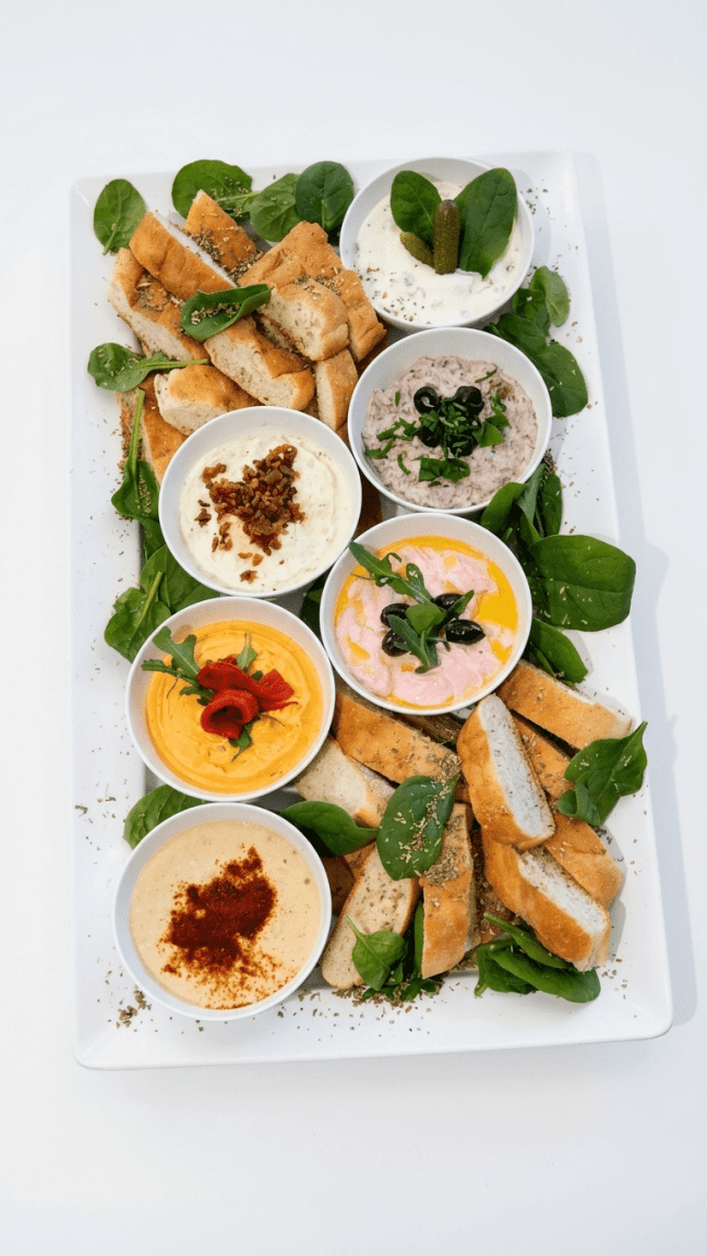 Assorted gourmet dip platter