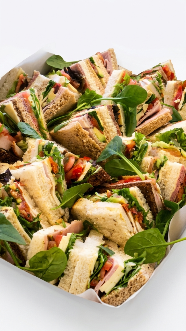 Triangle cut gourmet sandwiches