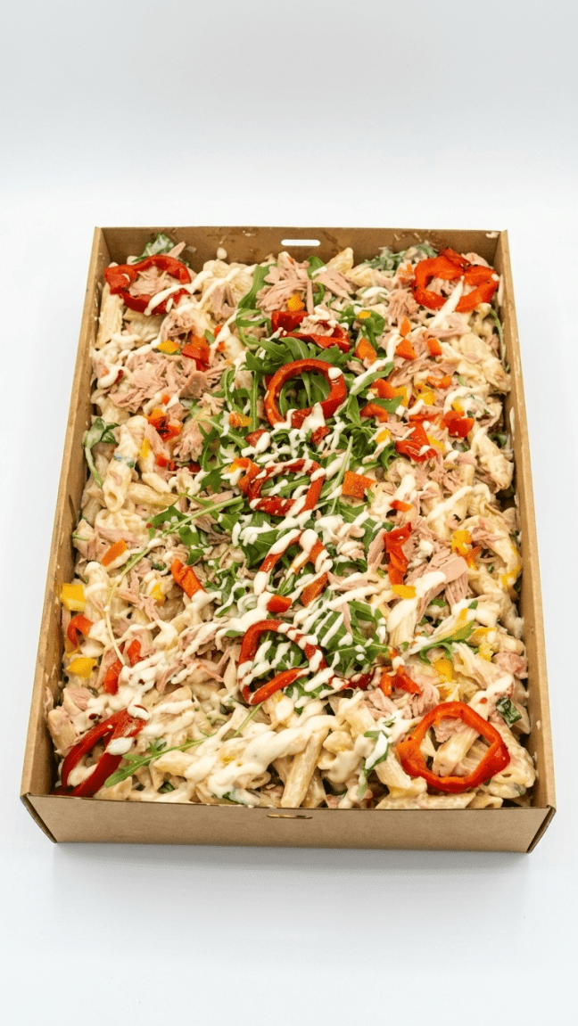 Creamy tuna pasta salad tray