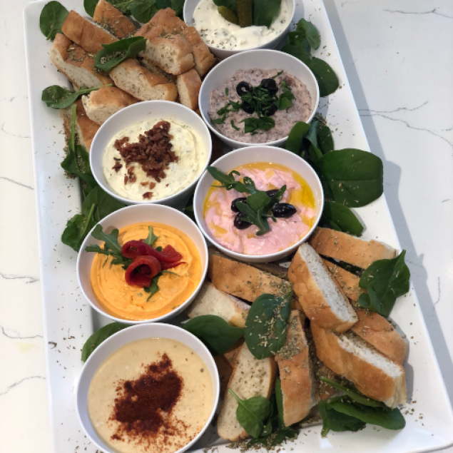 Assorted gourmet dip platter