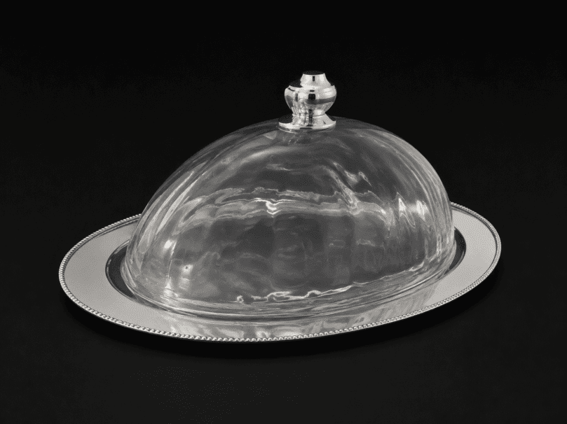 SILVER PLATTER WITH DOME LID 390MM X 180MM