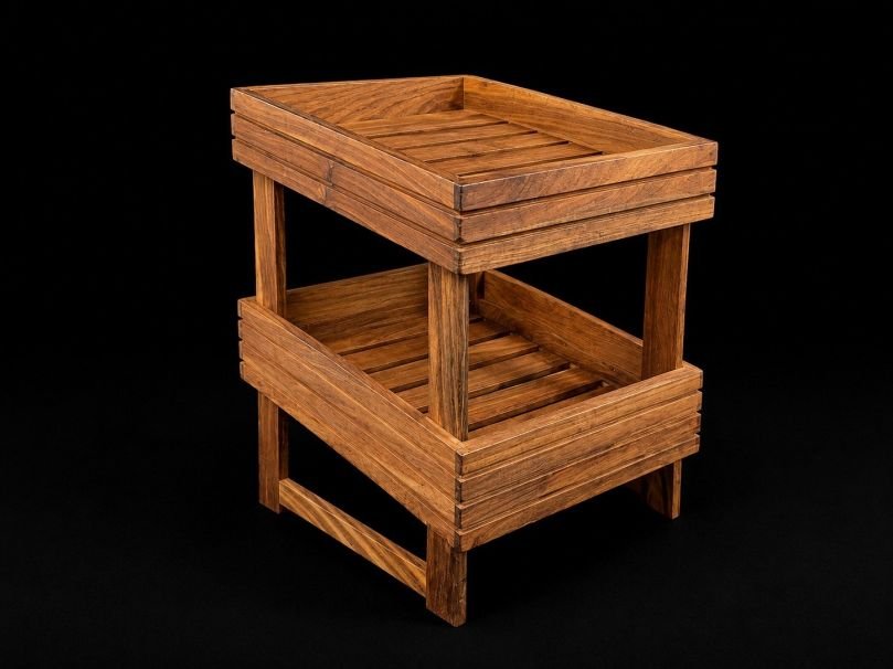2 TIER SLANTED WOODEN STAND 500MM H X 360MM X 360MM