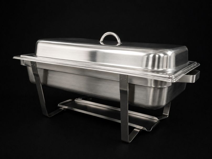 POLISHED STEEL RECTANGULAR CHAFFING DISH 7.5LT